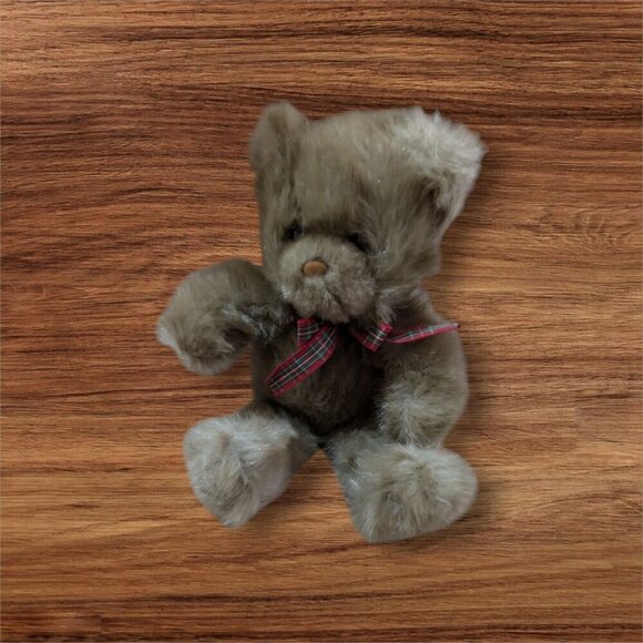 Vintage Jerry Elsner  Plush Teddy Bear With Plaid Bow 12" Stuffed animal toy - Picture 1 of 10